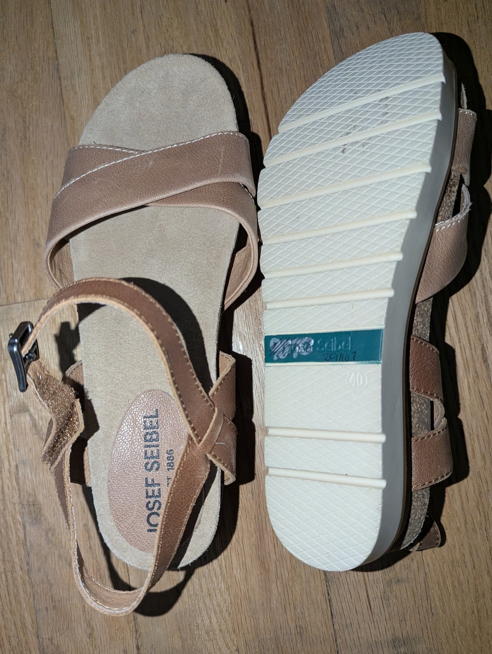 Josef Seibel Brown Leather Slingback Sandals Size 40 Comfort Open Toe Buckle - Picture 3 of 4